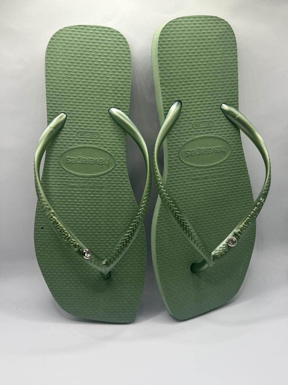 Diamond Flip Flop Square with Crystal Details Green