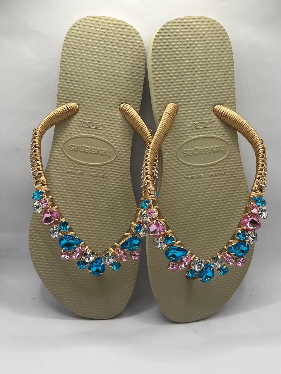 Diamond Flip Flop Custon Slim with Crystal Details Sandy Grey