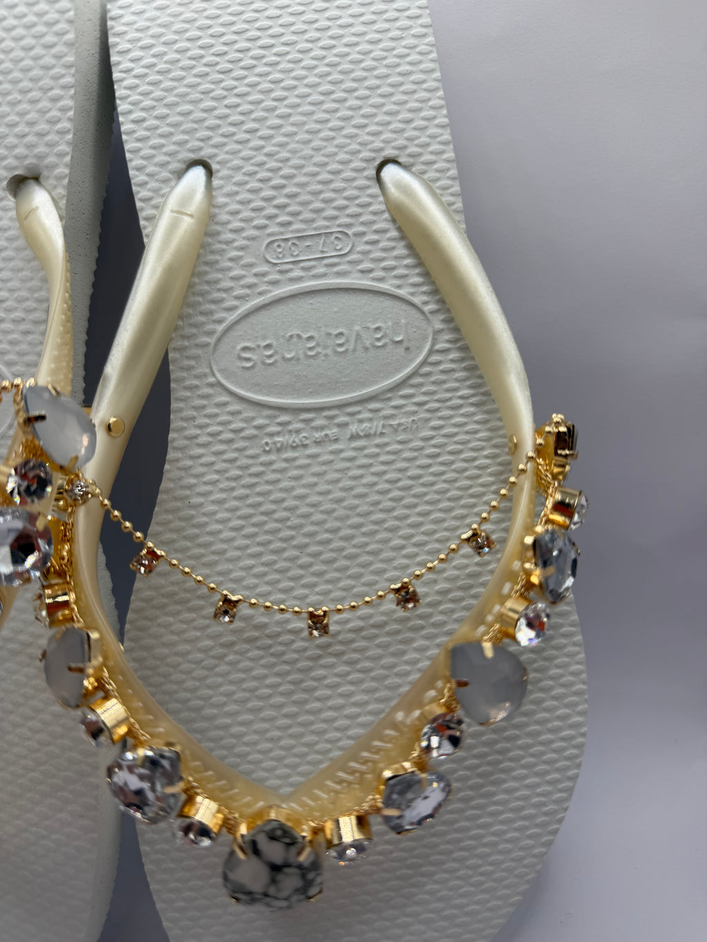 Diamond Flip Flop White with Crystal
