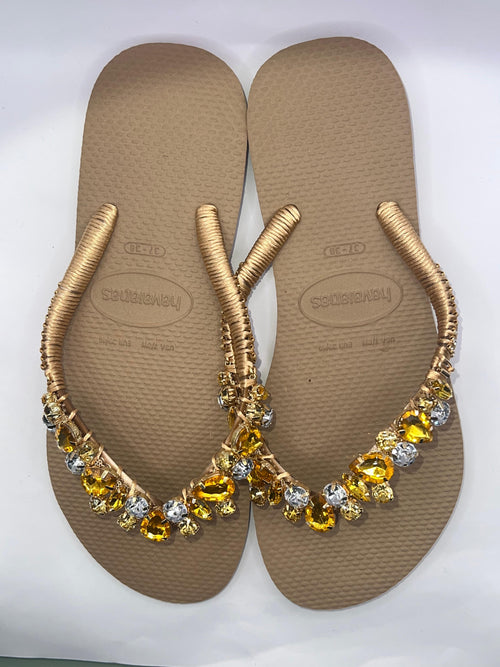 Diamond Flip Flop Custon Slim with Crystal Details Rose Gold