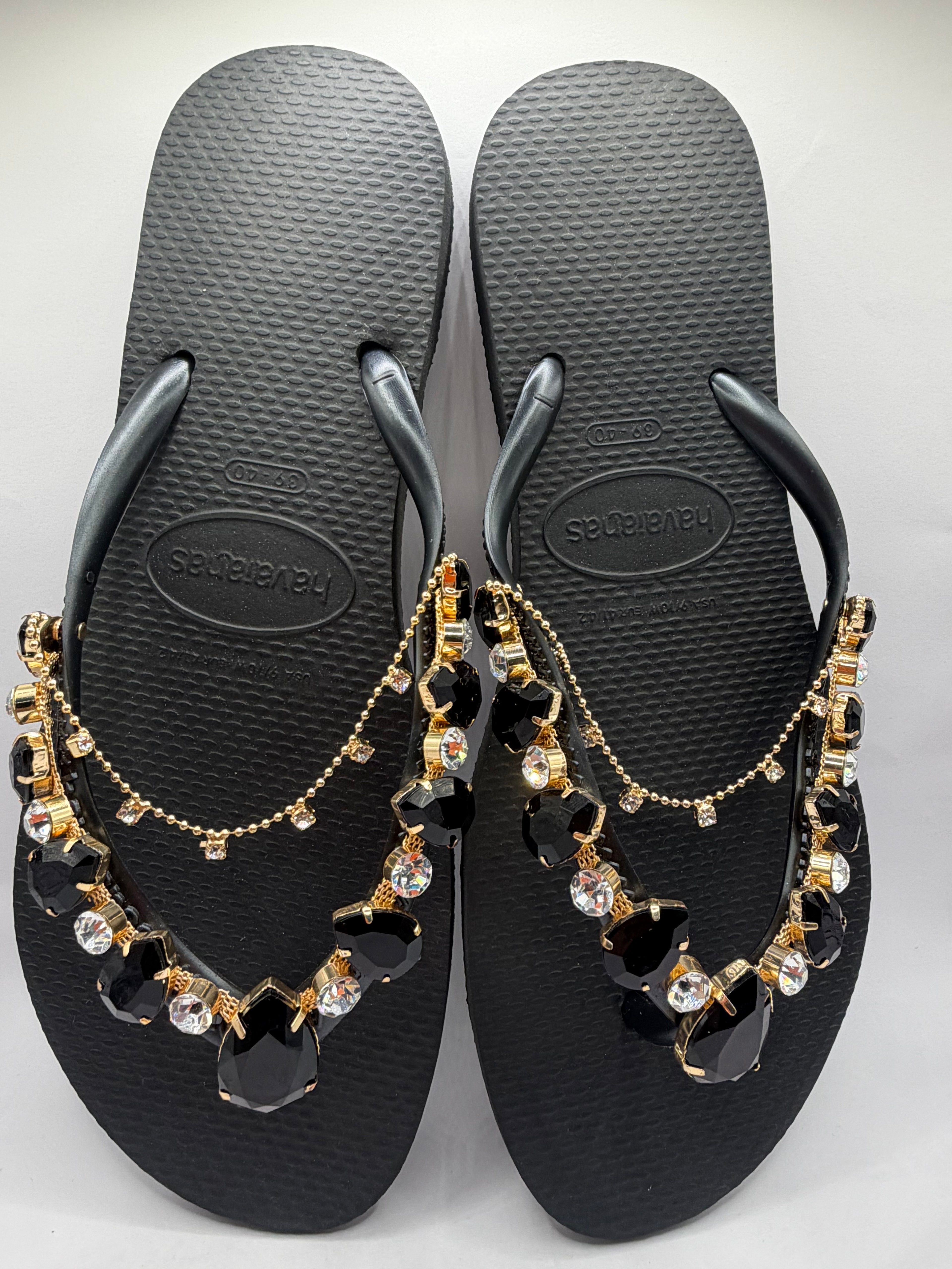 Diamond Flip Flop Black with charm Crystal