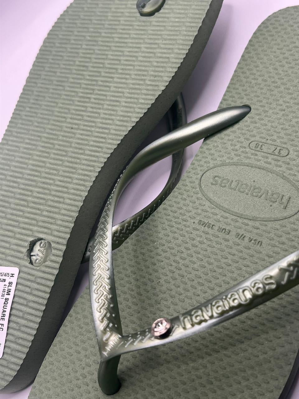 Diamond Flip Flop Square with Crystal Details Green