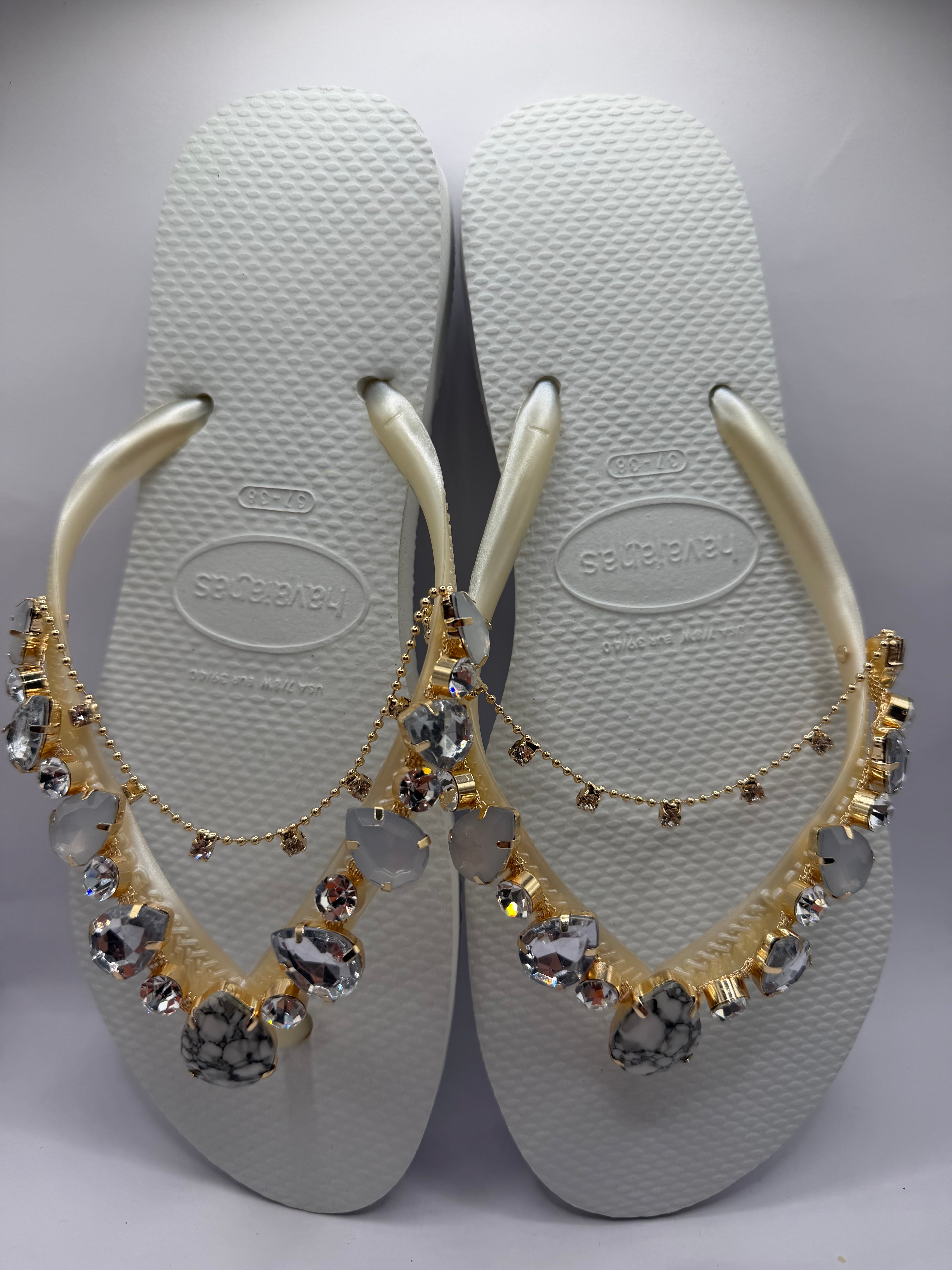 Diamond Flip Flop White with Crystal