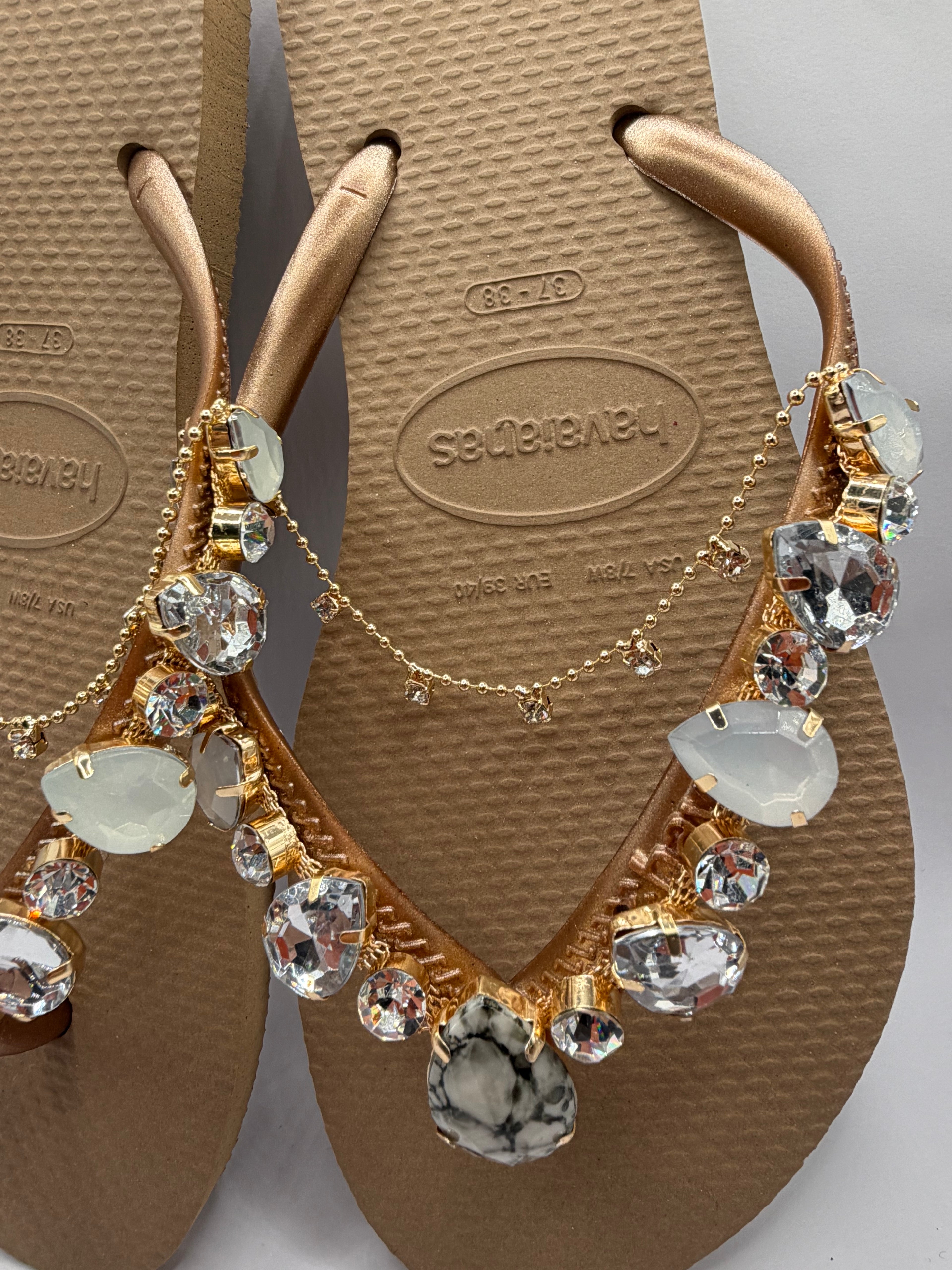 Diamond Flip Flop With Crystal Rose Gold