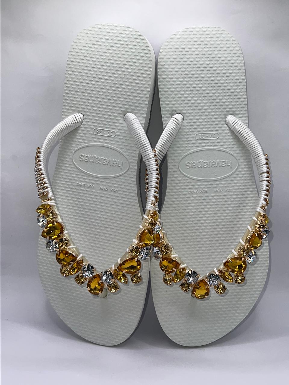 Diamond Flip Flop Custon Slim with Crystal Details White