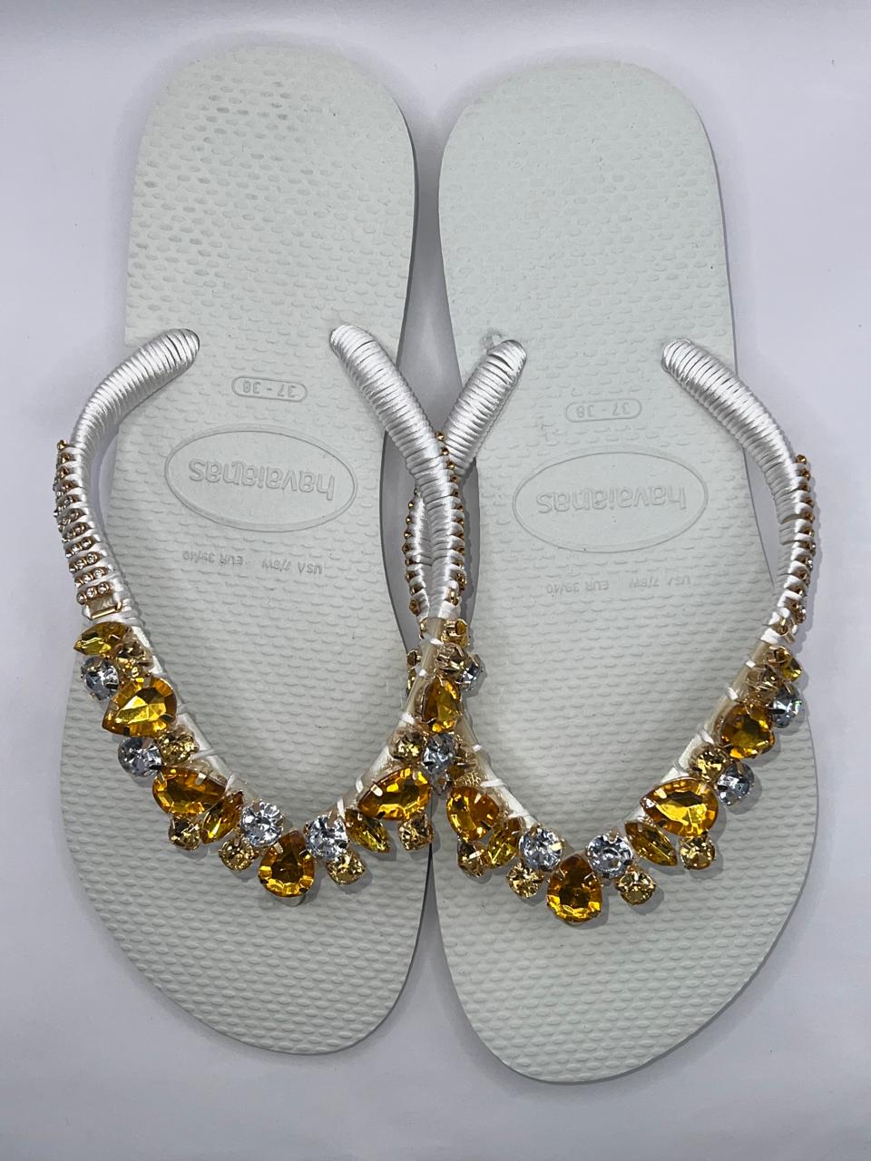 Diamond Flip Flop Custon Slim with Crystal Details White