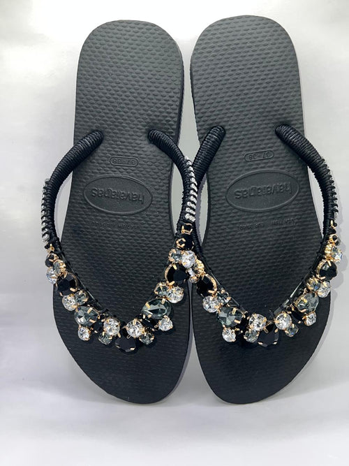 Diamond Flip Flop Custon Slim with Crystal Details Black